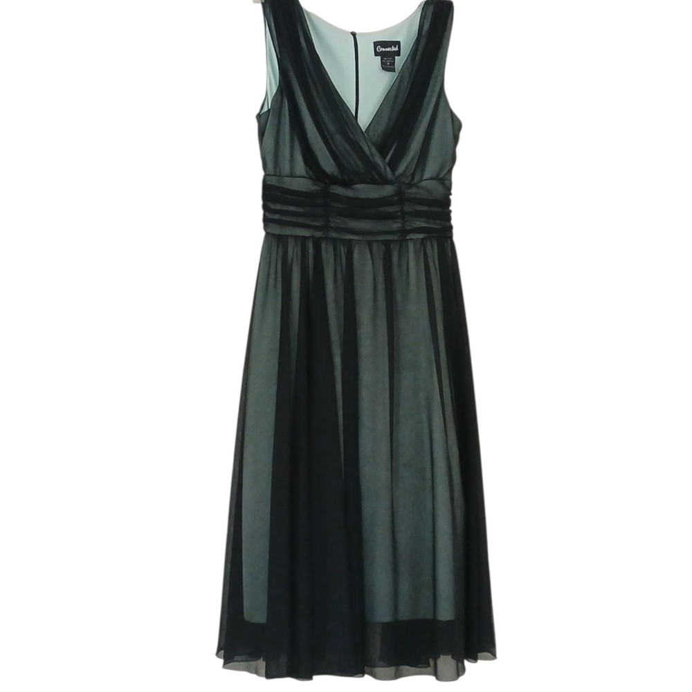 Elegant Connected Black Connected Size 8 Cocktail Dress With Mint Green Slip.